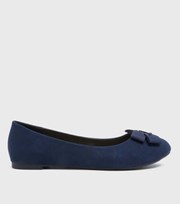New Look Wide Fit Navy Suedette Bow Ballet Pumps